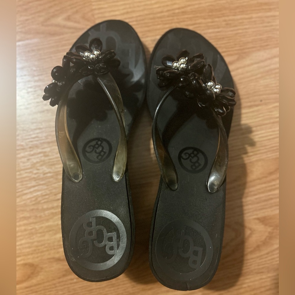 BCBGeneration Black Floral Embellished Sandals